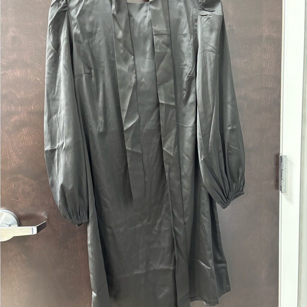Black satin Dress with sash belt has a Contemporary Design